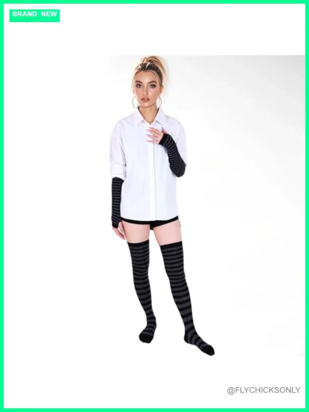 Striped Knee High Socks and Arm Warmer Fingerless Gloves Set
